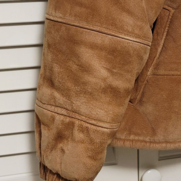 Bubble Bomber Jacket Genuine Suede Tan Size XS - Picture 3 of 16